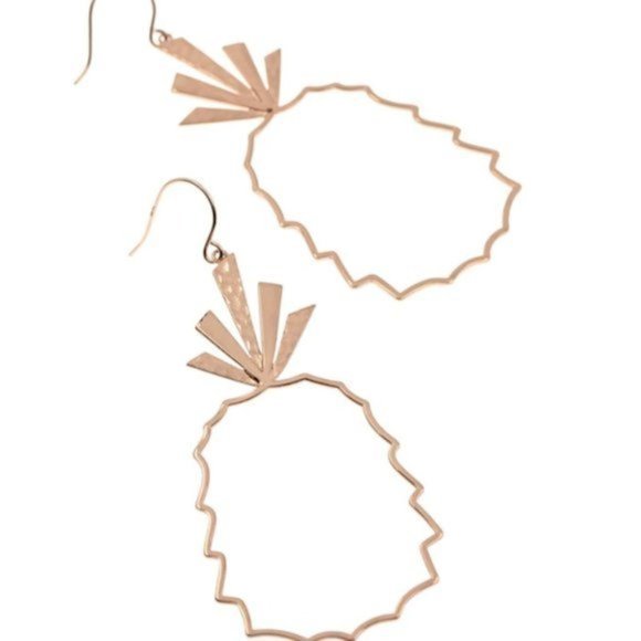 New Pineapple Rose Gold Metal Boho Beach Summer Dangle Hollow Fruit Earrings - Picture 2 of 3